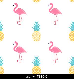 Tropic frutto ananas e fenicottero rosa seamless pattern design dello sfondo. Illustrazione vettoriale EPS10 Illustrazione Vettoriale