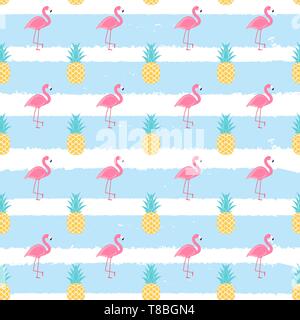 Tropic frutto ananas e fenicottero rosa seamless pattern design dello sfondo. Illustrazione vettoriale EPS10 Illustrazione Vettoriale
