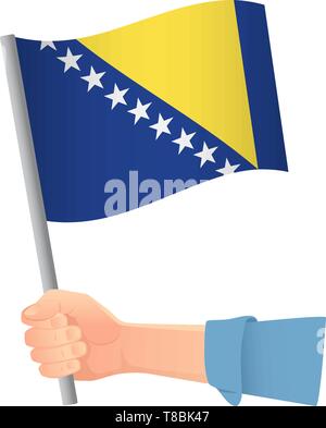 La Bosnia e Erzegovina bandiera in mano. Sfondo patriottico. Bandiera nazionale della Bosnia e Erzegovina illustrazione vettoriale Illustrazione Vettoriale