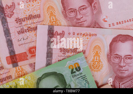 Nuovo denaro banconote di Thailandia baht bill closeup Foto Stock
