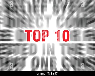 Testo sfocato con focus su top 10 Illustrazione Vettoriale