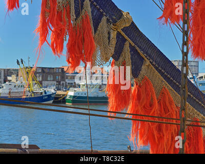 Il porto di IJmuiden in mare dove barche da pesca scaricare il loro prezioso carico all'asta del pesce Foto Stock