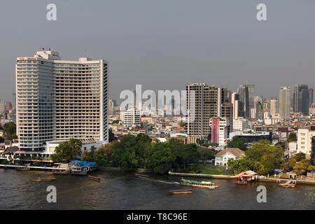 Vista panoramica dal Siam Icona, Skyline, Sheraton Hotel a Mae Nam Chao Phraya, Bang Rak distretto, Bangkok, Thailandia Foto Stock