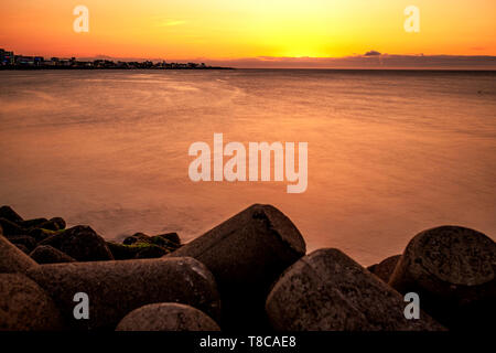 Una lunga esposizione al tramonto, Jeju, Corea del Sud Foto Stock