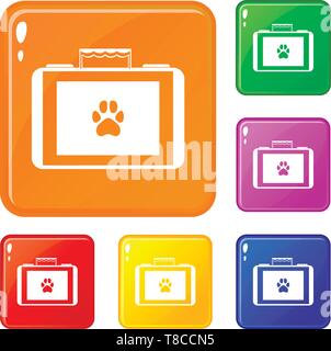 Valigia per animali set di icone a colori del vettore Illustrazione Vettoriale