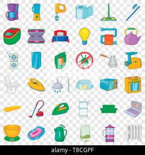 Piatto set di icone, stile cartoon Illustrazione Vettoriale