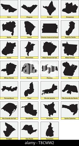 Venti Sette mappe nero delle suddivisioni del Brasile Illustrazione Vettoriale