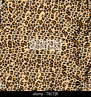 Leopard pattern. Vettore di perfetta stampa. Animale realistico texture. In bianco e nero e macchie di colore giallo su sfondo beige. Abstract modello ripetitivo - Leopard Illustrazione Vettoriale