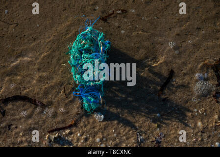 Inquinamento di plastica su un Cape Town beach Foto Stock