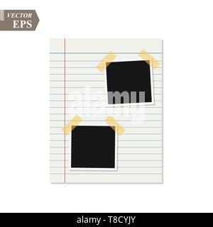 Notebook con fotografia e su sfondo bianco eps10 Illustrazione Vettoriale