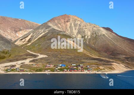 La Groenlandia, North West Coast, suono Murchison a nord della baia di Baffin, Siorapaluk, la maggior parte nord del borgo dalla Groenlandia Foto Stock