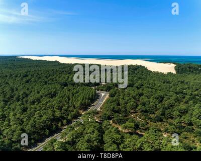 Francia, Gironde, Bassin d'Arcachon La Teste de Buch, Dune du Pilat (vista aerea) Foto Stock