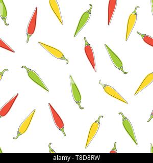 Peperoncino seamless sfondo vegetale vettore illustrazione piana. Moderna tessitura seamless design di sfondo con peperoncino vegetale in colori naturali di incarto di carta o carta da parati ristorante Illustrazione Vettoriale