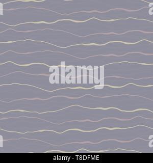 Disegnate a mano grigio crema doodle orizzontali linee con effetto pittorica. Vettore di Seamless pattern sul pastello sfondo viola. Ottimo per il wellness spa Illustrazione Vettoriale