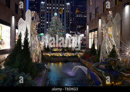 Le decorazioni di Natale al Rockefeller Center Foto Stock