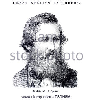 Il capitano John Hanning Speke ritratto, 1827 - 1864, era un esploratore inglese e ufficiale con l'esercito indiano britannico che ha fatto tre spedizioni esplorative in Africa, antichi figura dal 1884 Foto Stock