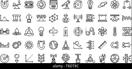 Fisica set di icone di stile di contorno Illustrazione Vettoriale