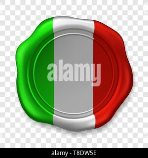 Lucida sigillo di cera in colori italiani. Ceralacca vecchio timbro realistico etichetta su sfondo trasparente. Vista dall'alto. Etichetta con la bandiera. Illustrazione Vettoriale Illustrazione Vettoriale
