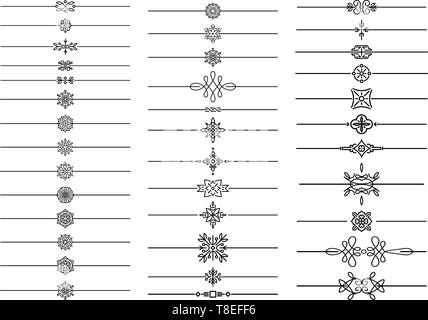 Grande set di testo calligrafico divisori, separatori in stile monolinea, elementi geometrici per il design. Illustrazione Vettoriale