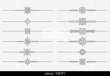 Set di testo calligrafico divisori, separatori in stile monolinea, elementi geometrici per il design. Illustrazione Vettoriale