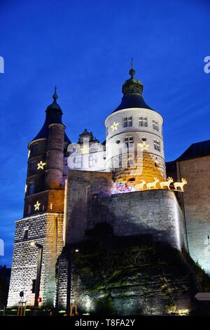 Francia, Doubs, Montbéliard, castello dei duchi di W³rttemberg, le luci di Natale Foto Stock