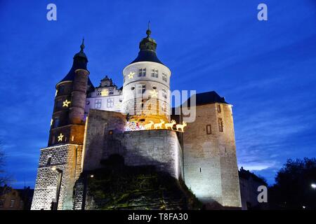 Francia, Doubs, Montbéliard, castello dei duchi di W³rttemberg, le luci di Natale Foto Stock