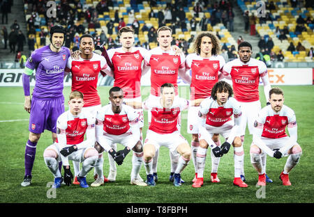 Kiev, Ucraina - 29 novembre 2018: Arsenal giocatori posano per una foto di gruppo prima della UEFA Europa League contro FC Vorskla Poltava a NSC Olimpiy Foto Stock