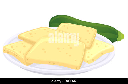 Illustrazione di zucchine vegana formaggio sulla piastra Foto Stock