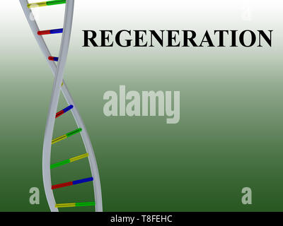 3D illustrazione degli script di rigenerazione con la doppia elica del DNA , isolate su pattern colorato. Foto Stock