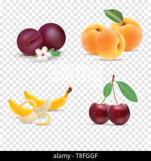 Graziosi colori luminosi di frutti le collezioni del vettore. Set di frutti ciliegia, albicocca, banana. Disponibile in formato eps10. Illustrazione Vettoriale