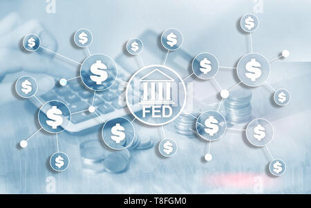 FED Federal Reserve usa il sistema bancario sistema finanziario la concezione di business. Foto Stock