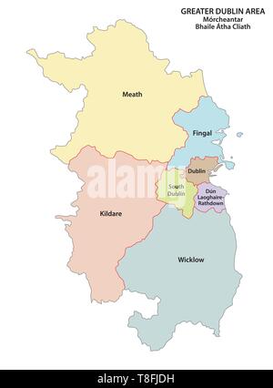 Una maggiore area di Dublino politica e amministrativa di mappa vettoriale.eps Illustrazione Vettoriale
