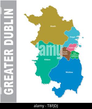 Una maggiore area di Dublino politica e amministrativa di mappa vettoriale.eps Illustrazione Vettoriale