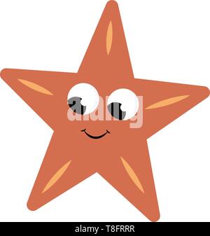 Gli Emoji della stella bruno come una stella a cinque punte con striature di colore giallo nel suo corpo ha un volto sorridente mentre gli occhi rotolato giù su sfondo bianco, Illustrazione Vettoriale