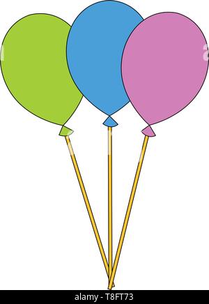 Una foto con tre palloni uno verde e uno blu e una rosa, il vettore, il colore di disegno o illustrazione. Illustrazione Vettoriale