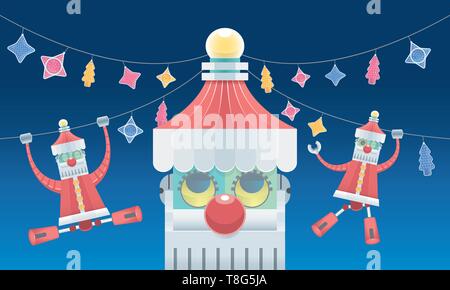 Robot Santa con vari disegni luci decorative. Illustrazione Vettoriale