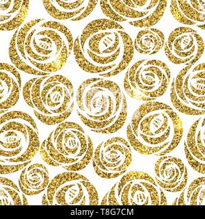 Vector splendente d'oro rose glitter flower floral pattern senza giunture Illustrazione Vettoriale