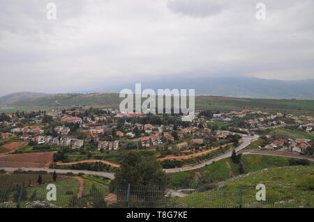 Il Dado punto di osservazione che si affaccia Metula, Galilea superiore, Israele Foto Stock