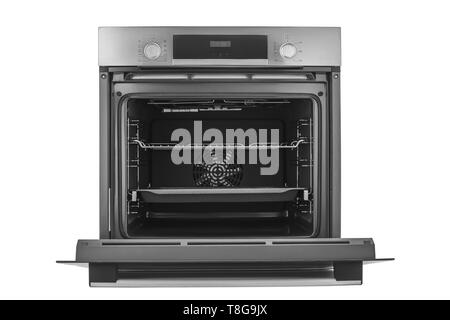 Forno a microonde nero con porta aperta, isolato su bianco Foto stock -  Alamy