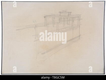 Adolf Hitler - uno schizzo per Goebbel la residenza ufficiale di Berlino matita su carta, non firmati. Vista di un patio con pergola. Dimensioni 18 x 24 cm. Con Albert Speer la dichiarazione del 3 gennaio 1979 (scritto in inglese) confermando che il disegno a mano è stato Hitler con il progetto di un patio per una grande sala della residenza ufficiale del dottor Goebbels a Berlino. Il disegno è elencato sotto il n. 16 in Speer il catalogo dei bozzetti di Hitler e che è stata realizzata in Speer la presenza nel 1933. Ben eseguito disegno architettonico, un genere Hitler era specializzato in. Schizzo, dichiarazione e una foto di Hitler w, Editorial-Use-solo Foto Stock