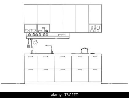 Schizzo della cucina vista frontale. Illustrazione Vettoriale. Illustrazione Vettoriale
