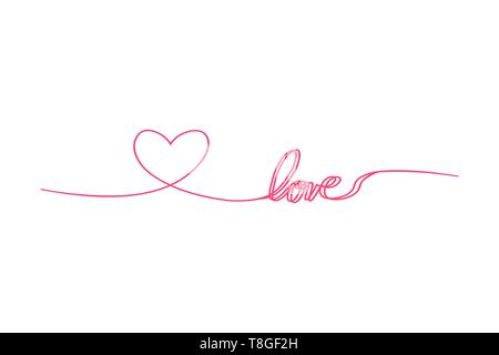 Amore con cuori nel disegno continuo due linee in un appartamento di stile in continuo le linee di disegno. Doppia continua linea nera. Il lavoro di design piatto Illustrazione Vettoriale