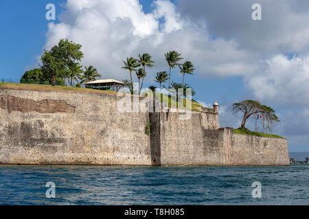 Martinica, Fort de France, Fort Saint Louis vista, Vauban tipo fortilizio militare, base della Marina Francese in Indie ad ovest Foto Stock