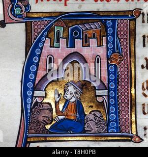 Miniatura de la "Biblia Sacra', tinta sobre pergamino, 1268. Museo Episcopale Archivo de Vic. Foto Stock