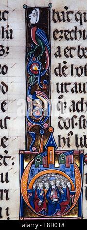 Miniatura de la "Biblia Sacra', tinta sobre pergamino, 1268. Museo Episcopale Archivo de Vic. Foto Stock