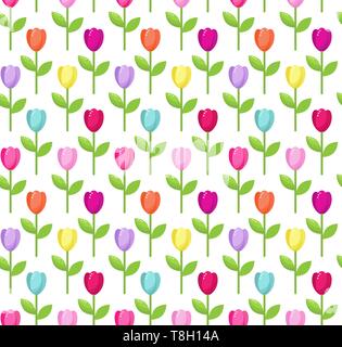 Seamless modello di vettore di coloratissimi stilizzata tulip fiori Illustrazione Vettoriale