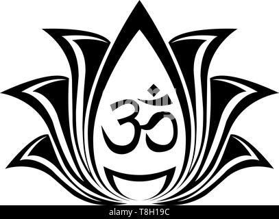 Vettore astratto fiore di loto silhouette per la progettazione con om-simbolo interno Illustrazione Vettoriale