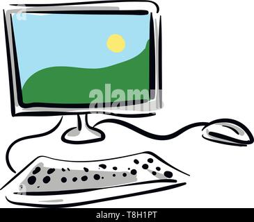 Computer disegnati a mano design, illustrazione, vettore su sfondo bianco. Illustrazione Vettoriale
