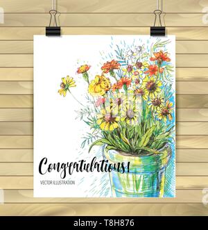 Funky disegnati a mano mix di fiori e foglie - illustrazione vettoriale Illustrazione Vettoriale