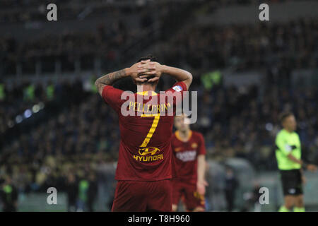 Roma, Italia. Il 12 maggio 2019. (Lorenzo Pellegrini) allo Stadio Olimpico di Roma come battere la Juventus 2-0 con l'obiettivo di Alessandro Florenzi e Edin Dzeko Credito: Paolo Pizzi/Pacific Press/Alamy Live News Foto Stock